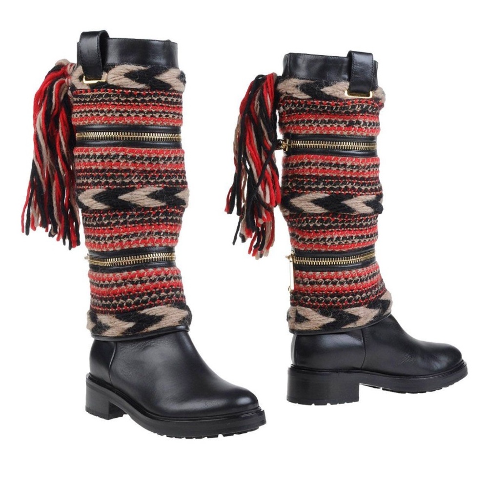 DSQUARED2 Black and Red Knit Women's Boots